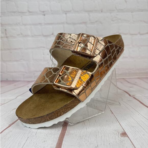 Birkenstock Arizona Gator Gleam Two Strap Copper Sandals Mens Sz 4/Women’s Sz 6 - Picture 3 of 9